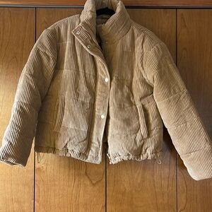Brown puffer jacket, corduroy look